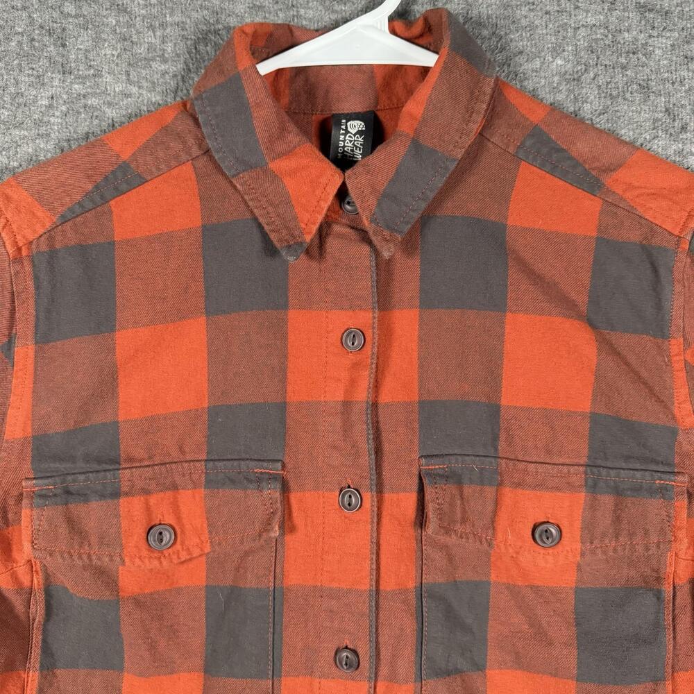 Mountain Hardwear Flannel Shirt Womens Small Orange Plaid Long Sleeve Button Up
